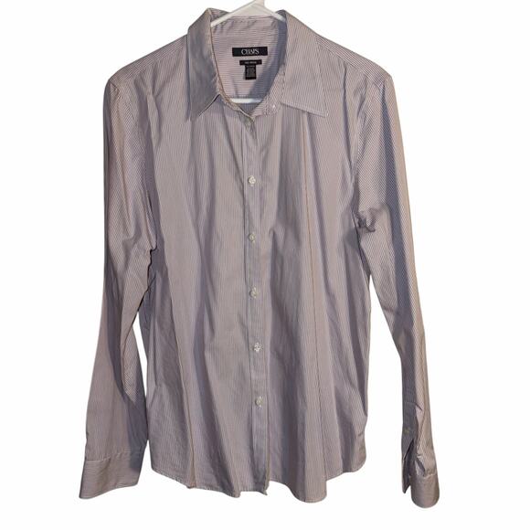 Chaps Women’s No Iron Button-Down Shirt – Light Lavender & White Stripe Size XL - Picture 1 of 6